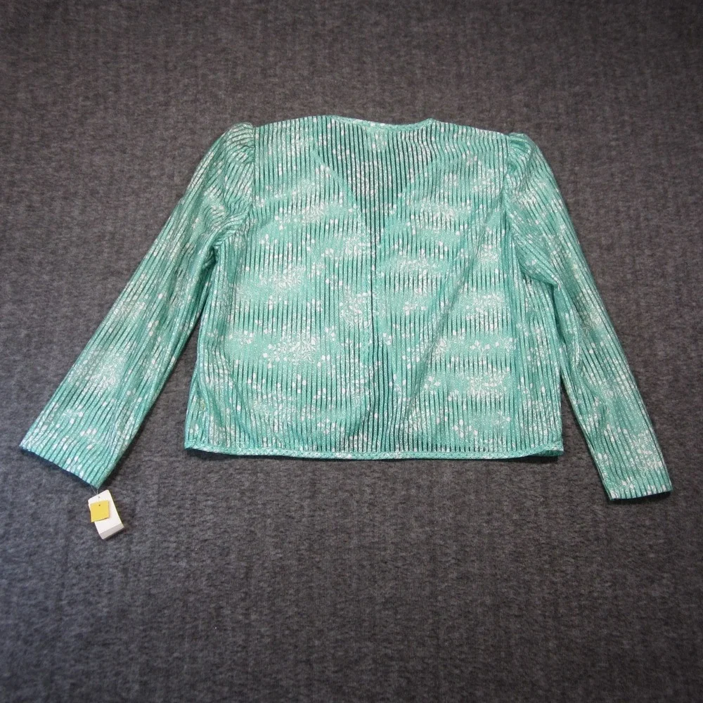 Vtg Sears Jacket‎ Womens 20 Aqua White Stripe Floral Sheer Open Front Retro Glam